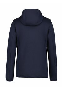 Granatowy sweatshirt z kapturem, wykonany z miękkiego materiału. Posiada długie rękawy i czysty, minimalistyczny design bez widocznych elementów metalowych.