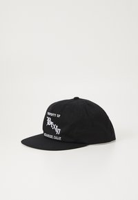 Black cotton baseball cap with a curved brim. Features embroidered text in white: "PROPERTY OF" and "OCEANSIDE, CALIF." on the front.