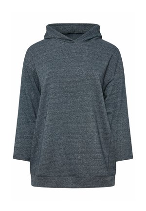 Hoodie gris à manches longues avec une poche kangourou à l'avant, fait en tissu doux, avec une coupe décontractée et une capuche à cordon.