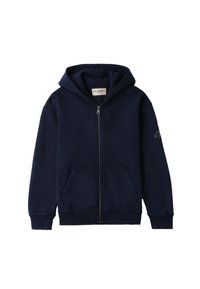 Sudadera con cremallera en color marino, hecha de una mezcla de algodón, con una cremallera frontal, dos bolsillos laterales y un parche con el logo en la manga izquierda.