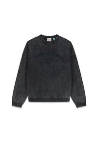 Donkergrijze sweatshirt van zachte stof, met een geribde ronde hals en boorden. "GUESS ORIGINALS" is reliëf gedrukt op de borst.