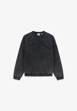 Donkergrijze sweatshirt van zachte stof, met een geribde ronde hals en boorden. "GUESS ORIGINALS" is reliëf gedrukt op de borst.