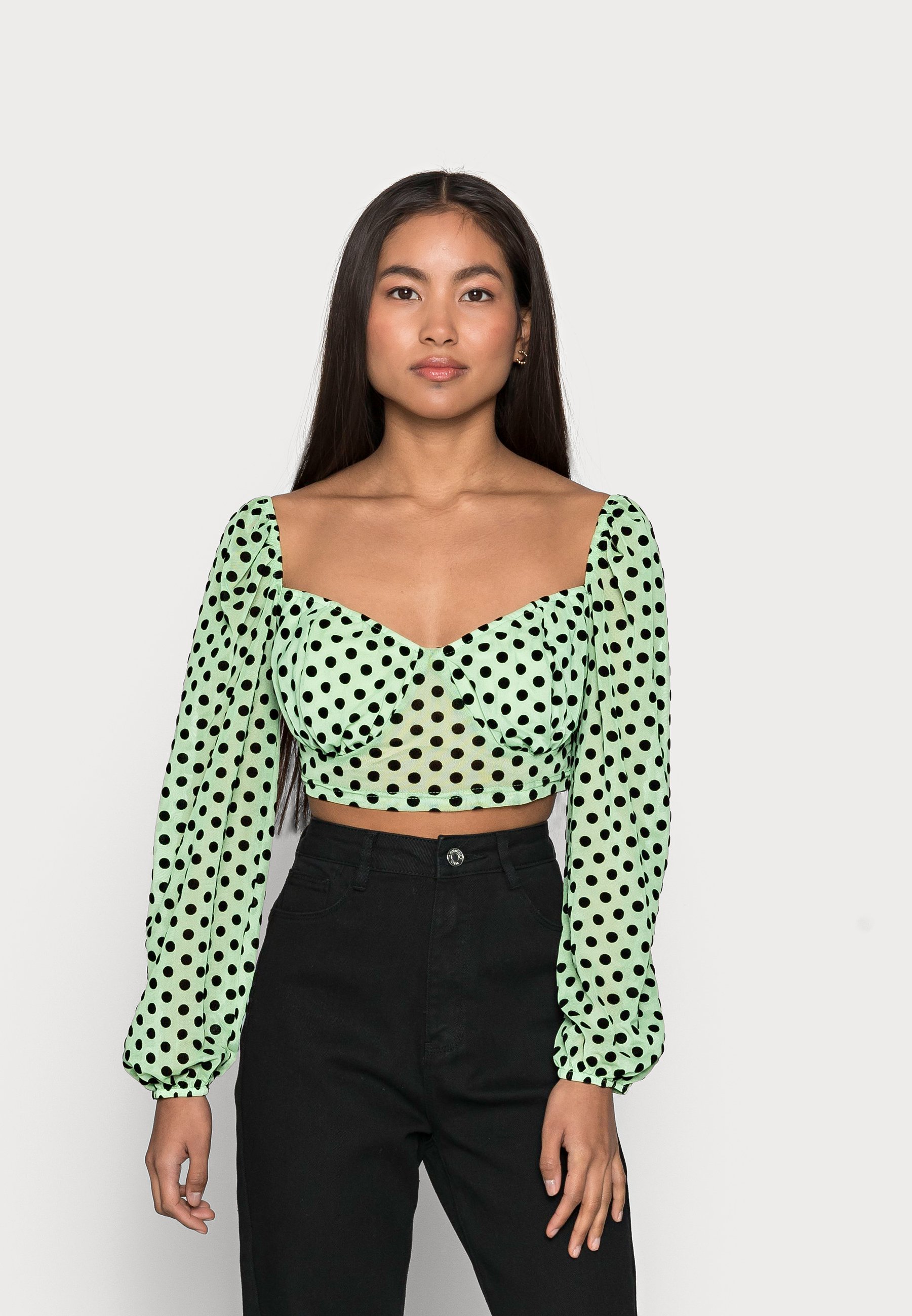 Missguided Petite FLOCKED SPOT LONG SLEEVE CROP TOP - T-shirt à manches  longues - mint/menthe - ZALANDO.FR