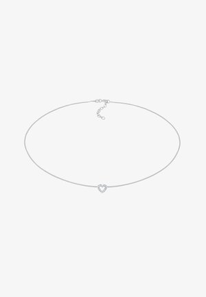 Sølv kæde med en hjertevedhæng prydet med små klare edelsten. Justerbar længde med en clasp lukning.