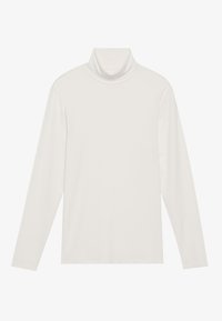 Top cu mânecă lungă, cu guler înalt, de culoare albă. Material moale și elastic cu o siluetă ajustată. Dispune de un guler înalt și detalii minime ale cusăturilor.