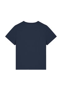 Navyblauwe t-shirt met korte mouwen en een ronde hals. Gemaakt van zacht katoen, met een gladde textuur en zonder zichtbare patronen of accenten.