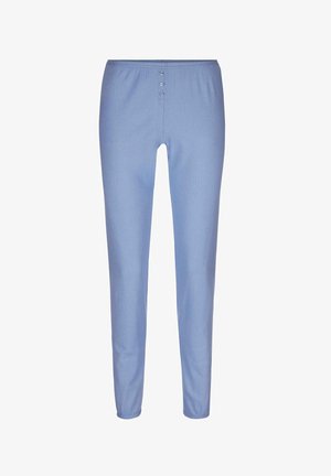 Lichtblauwe broek van ribstof. Heeft een aansluitend ontwerp met een zachte tailleband en drieknopsdetail aan de bovenkant.