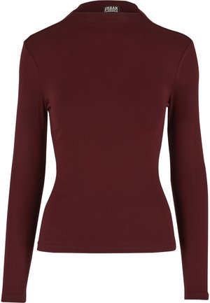 Bordo krāsas garu piedurkņu krekls ar pieguļošu dizainu, gludu tekstūru un apaļu apkakli. Aprīkots ar apaļiem aproču galiem un šūtu malu.