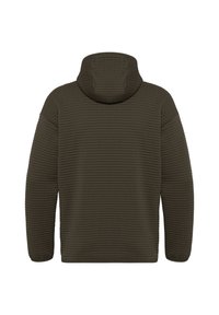 Veste matelassée à capuche vert foncé vue de dos avec manches longues et motif carré texturé.