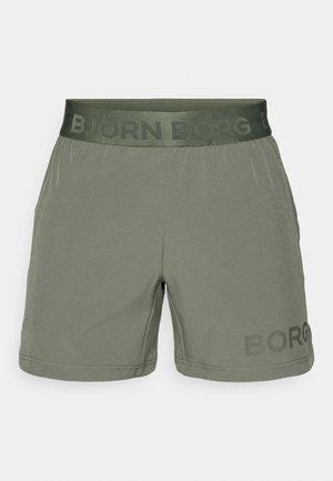 Zelené sportovní šortky vyrobené z lehkého materiálu. Mají elastický pás se textem "BJÖRN BORG" a tištěným logem na levé nohavici.