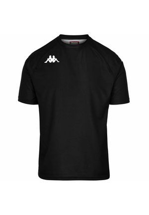 T-shirt nera a maniche corte realizzata in tessuto liscio e leggero. Presenta un logo bianco sul petto e un classico colletto tondo.