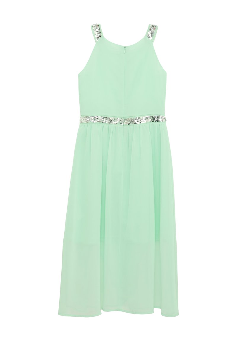 slim fit dress slacks A Line V Neck Long Mint Green Lace Prom Dresses, Mint Green Lace Forma –  Shiny Party main image 0