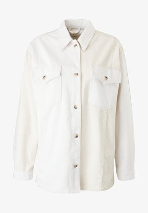 Kreemivärviline teksashirt, millel on pikad varrukad, nööpidega esiosa ja kaks rinna-taskut nööpidega klappidega. Sile tekstuur ja lõdvem istuvus.