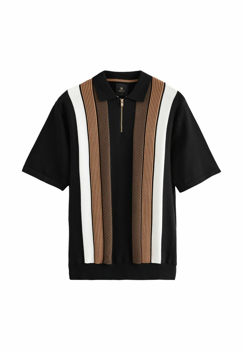 Next REGULAR FIT VERTICAL STRIPE ZIP  - Pólóing - black tan brown