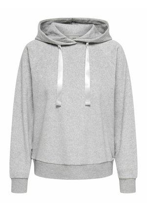 Hall hallipluus pehmest kangast, millel on tõmblukuga kapuuts hõbedaste detailidega, soonikust mansetid ja mugav lõige.