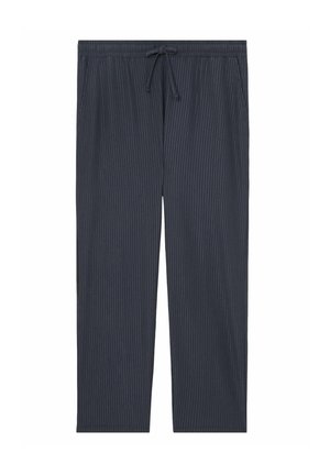 Pantaloni de pijama navy din material ușor, cu dungi verticale, talie elastică cu șnur și o croială relaxată.