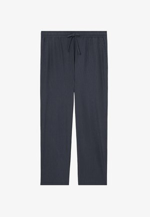 Pantaloni de pijama navy din material ușor, cu dungi verticale, talie elastică cu șnur și o croială relaxată.