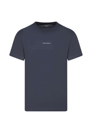 T-shirt bleu marine à manches courtes avec col rond, portant l'inscription "TEDDY SMITH" en petites lettres blanches centrées sur la poitrine.