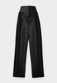 DOUBLE WAISTBAND DETAIL TROUSER - Auduma bikses - black