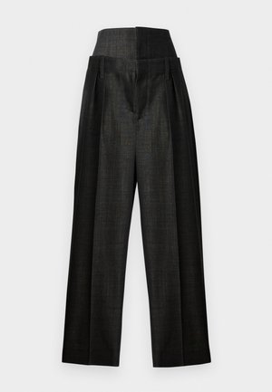 DOUBLE WAISTBAND DETAIL TROUSER - Trousers - black
