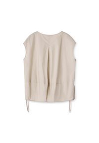 Top beige senza maniche con scollo rotondo, piega sulla schiena e lacci laterali regolabili. Realizzato in un tessuto liscio con una vestibilità morbida.