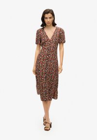 Superdry & Co PRINTED BUTTON-UP SHORT SLEEVE MIDI TEA - Abito a camicia - ditsy brown