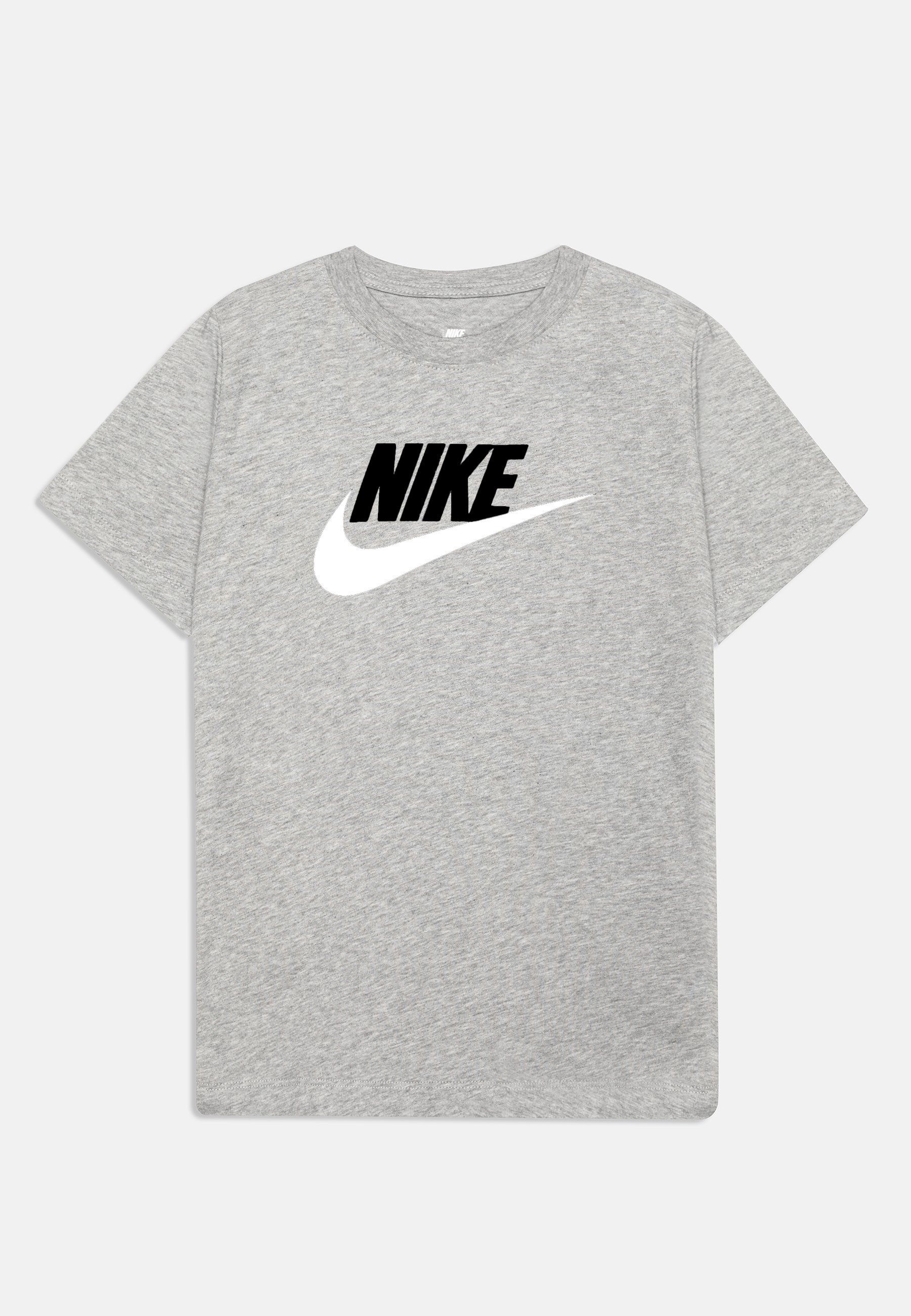 grey nike shirt with white swoosh