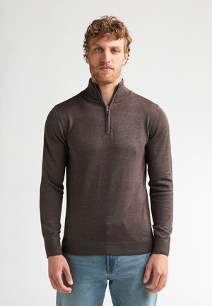 Petrol Industries, FINE-KNIT HALF-ZIP SWEATER WHEEL - Trui - cedar brown