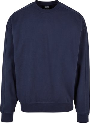 Granatowa bluza crewneck wykonana z miękkiej bawełny. Posiada ściągacze przy mankietach i u dołu, z prostym wzorem i bez dodatkowych ozdób.