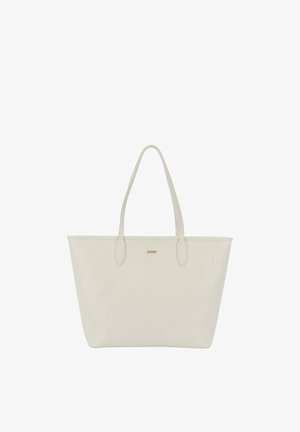 Bež bežna usnjena torba tote z reliefnimi vzorci, dvema ramenskima trakovima in majhnim zlatim logotipom »JOOP!« na sredini spredaj.