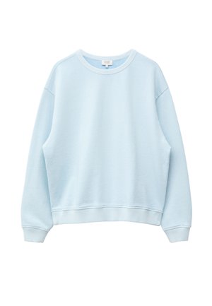 Light blue long-sleeve crewneck sweatshirt with ribbed cuffs and hem, displayed on a white background.