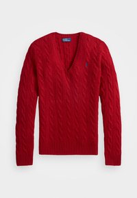 CABLE-KNIT WOOL-CASHMERE V-NECK JUMPER  - Strikkegenser - fireside red