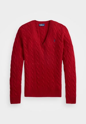 CABLE-KNIT WOOL-CASHMERE V-NECK JUMPER  - Džemper - fireside red