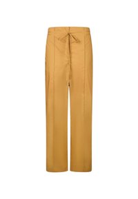 Pantaloni larghi gialli realizzati in tessuto morbido, dotati di una vita con cordoncino e cuciture laterali sottili per una silhouette pulita.