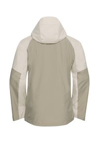 Giacca leggera in beige tenue e crema, con cappuccio, maniche raglan e tessuto liscio, resistente all'acqua.