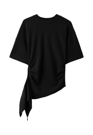 Stradivarius, ASYMMETRIC SHORT SLEEVE T-SHIRT - Print T-shirt - black
