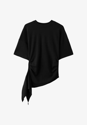 Stradivarius, ASYMMETRIC SHORT SLEEVE T-SHIRT - Print T-shirt - black