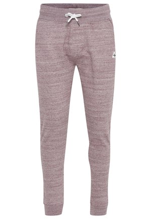 Maroon joggers made of a soft, textured fabric. Features an elastic waistband with a drawstring and tapered legs. Subtle heathered pattern.