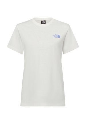 Weißes Baumwoll-T-Shirt mit kurzen Ärmeln, ausgestattet mit einem blauen Logo, das auf der linken Brust aufgedruckt ist. Klassischer Rundhalsausschnitt und normale Passform.