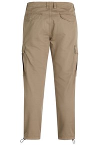 Khaki cargo kalhoty. Vyrobené z bavlny, s volným střihem, nabízejícími dvě boční kapsy, dvě zadní kapsy a nastavitelné manžety.