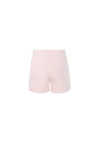 Shorts rose clair en tissu doux et extensible. Dotés d'une taille élastique et d'un design uni sans motifs ni accents visibles.