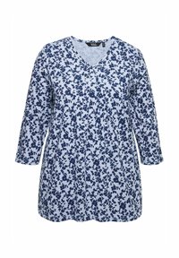 Ulla Popken FLORAL 3/4 SLEEVE V-NECK - Top s dlouhým rukávem - blue gray