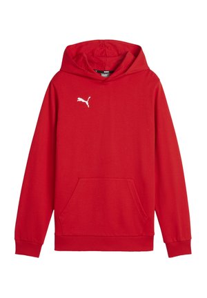 Rote Kapuzenjacke mit Fronttasche, aus Baumwollmischgewebe. Mit einem weißen Puma-Logo auf der Brust. Lange Ärmel mit gerippten Bündchen.
