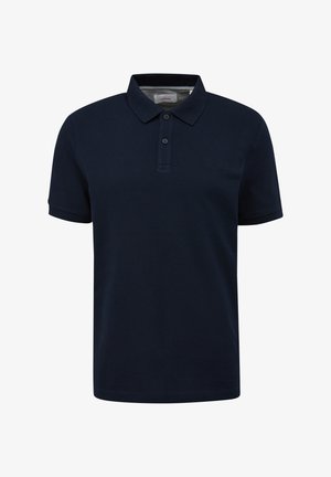 Tumesinine polo-tees, mis on valmistatud puuvillast, funktsioneeriva klassikalise kraega, kolme nupuga ja lühikeste varrukatega. Rinnal diskreetne bränding.