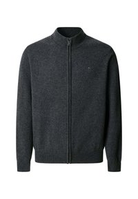 Tamno siva dukserica na treking sa visokim ovratnikom, rebrastim manžetama i rubom. Mekana tekstura, minimalno brendiranje na lijevoj strani prsnog koša. Klasičan kroj.