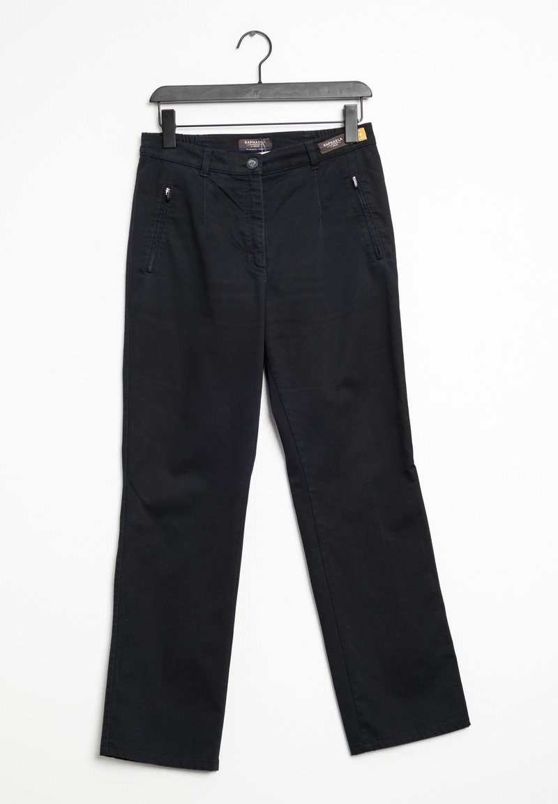 Pantalons noirs avec une coupe droite, en tissu mélangé de coton, dotés de poches zippées et d'une fermeture à bouton à la taille.