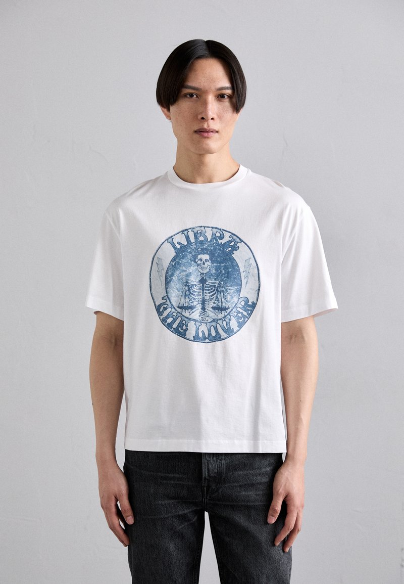 Neil Barrett - DROPPED SHOULDER ROCK BAND ZODIAC LIBRA - T-shirt med print - white/blue, Förstora