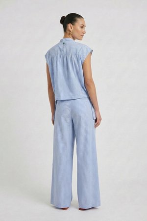 Oui, BLUSE - Overhemdblouse - light blue white