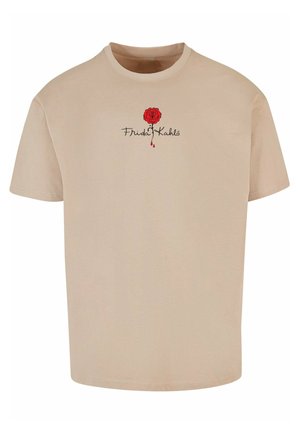 FRIDA KAHLO LOGO ROSE HEAVY OVERSIZE TEE - Triko s potiskem - wet sand