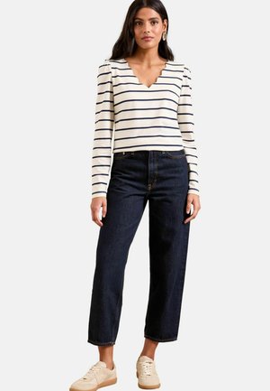 REGULAR FIT - SCALLOP NECK LONG SLEEVE  - Top s dlhým rukávom - navy and ivory stripe